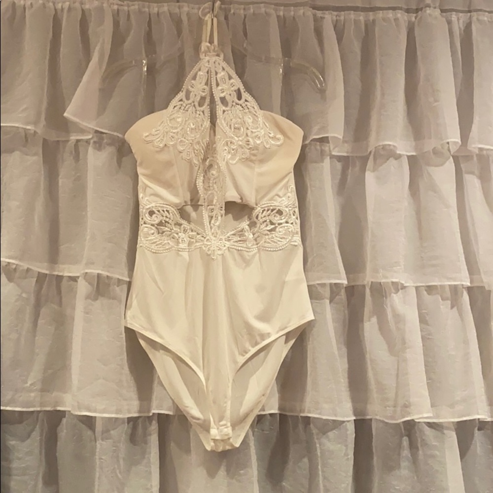 White Embellished Front Bodysuit